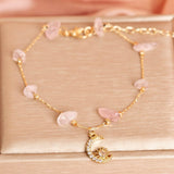 Bracelet Cheville Aventurine Quartz Rose Lune - Biloria