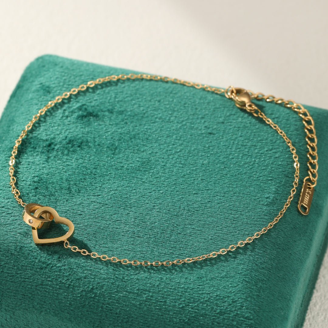 Bracelet Cheville Cœur Amour Infini - Doré Acier - Biloria