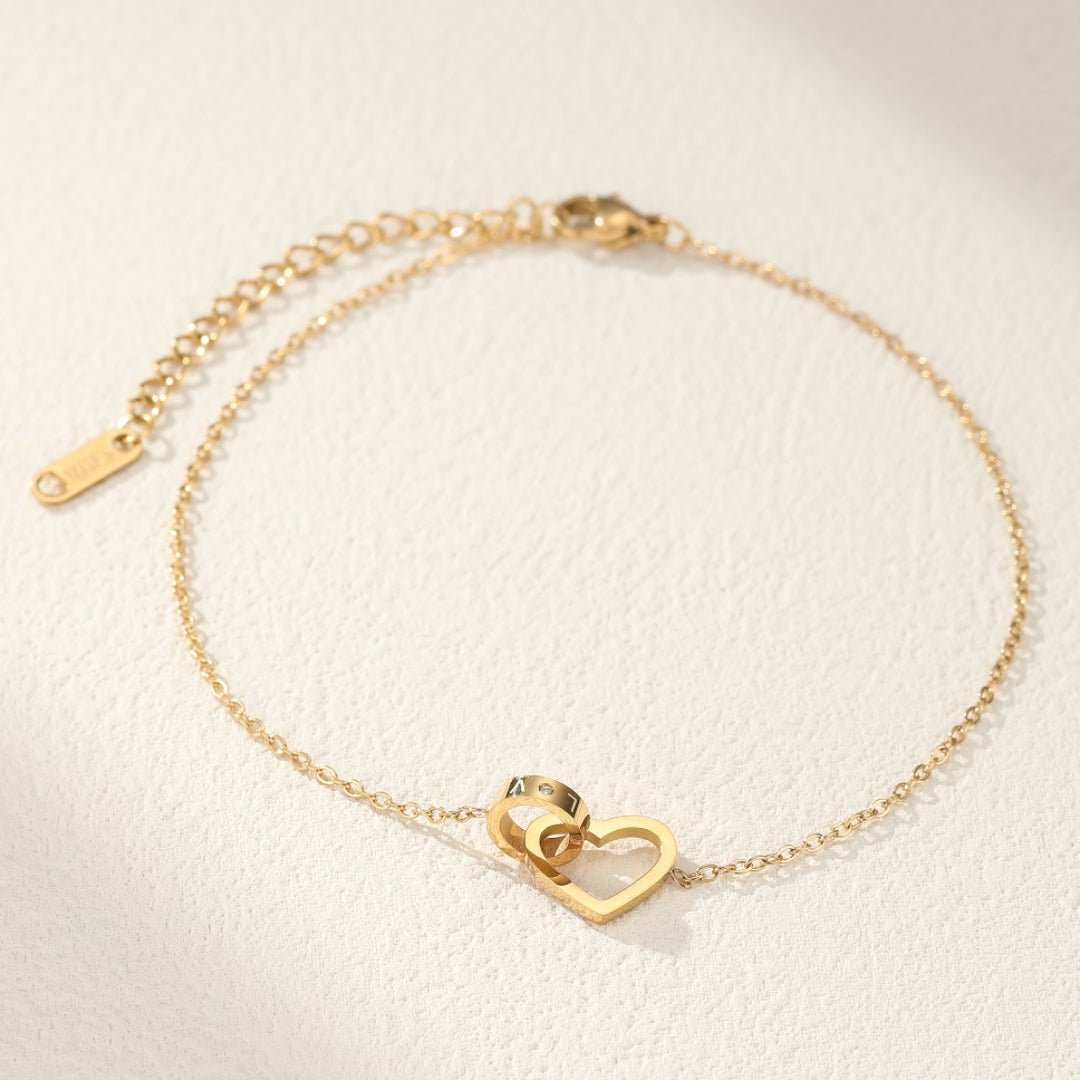 Bracelet Cheville Cœur Amour Infini - Doré Acier - Biloria