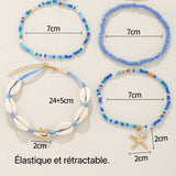 Bracelet cheville coquillage étoile de mer bleu ajustable - Biloria
