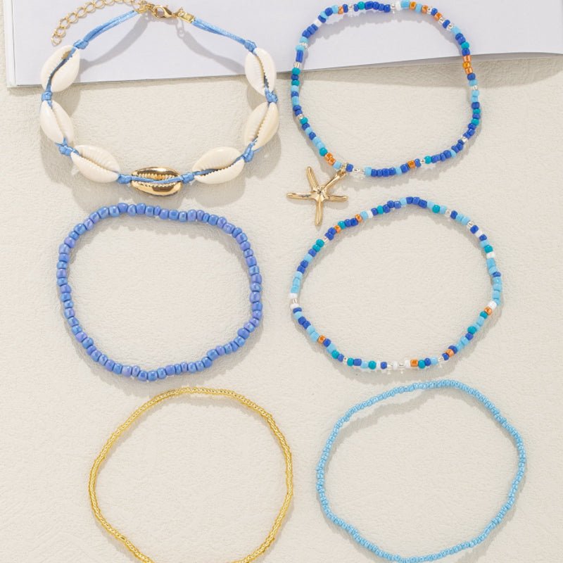Bracelet cheville coquillage étoile de mer bleu ajustable - Biloria