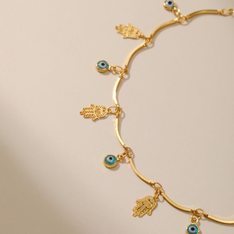 Bracelet Cheville Mauvais Œil Ange Gardien Plaqué Or - Biloria