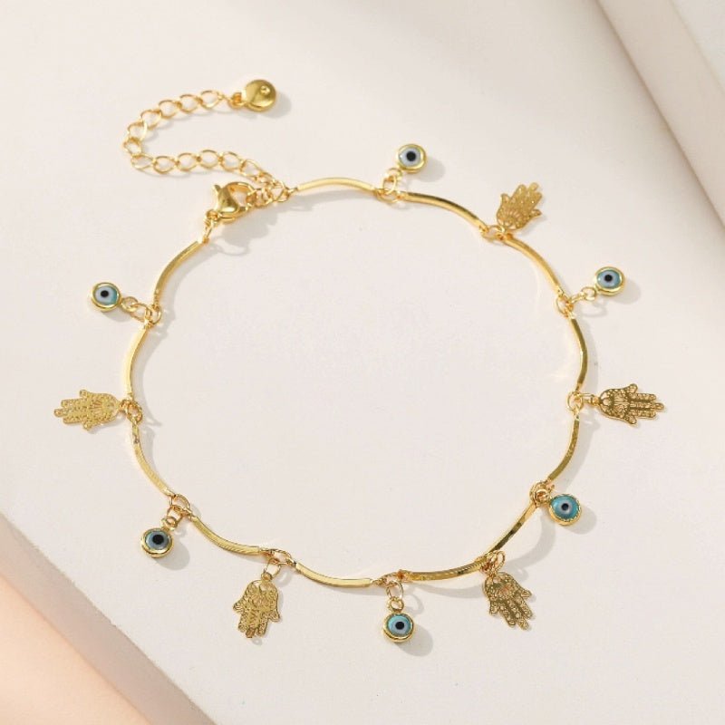 Bracelet Cheville Mauvais Œil Ange Gardien Plaqué Or - Biloria