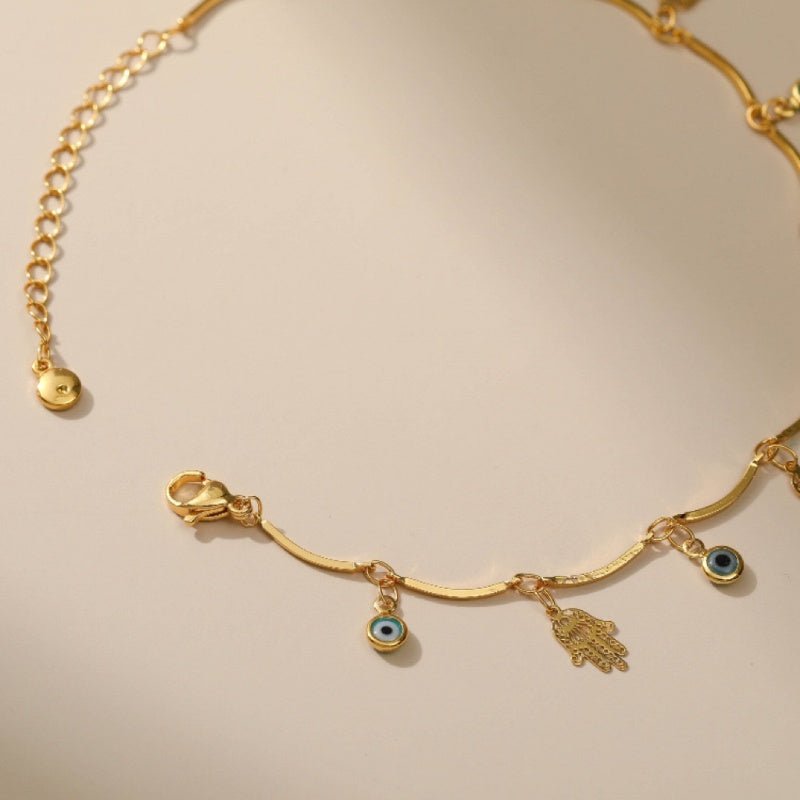 Bracelet Cheville Mauvais Œil Ange Gardien Plaqué Or - Biloria