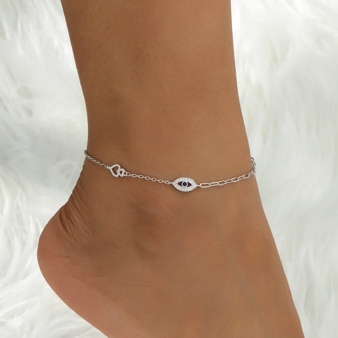 Bracelet Cheville Mauvais Œil Argent 925 – Protection et Brillance - Biloria