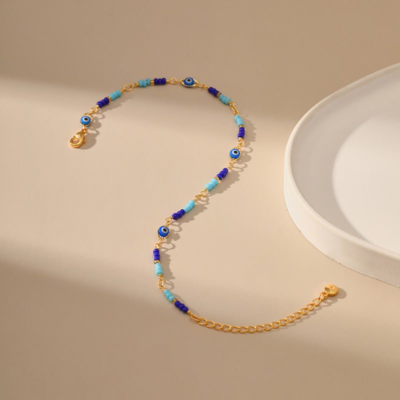 Bracelet Cheville Mauvais Œil Plaqué Or – Protection et Sérénité - Biloria