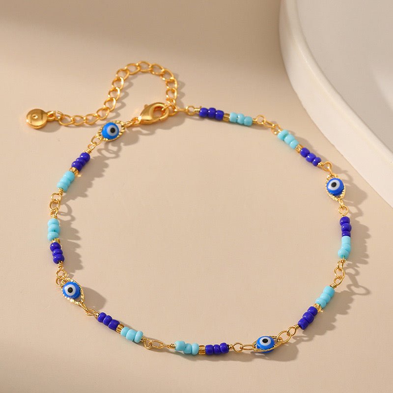Bracelet Cheville Mauvais Œil Plaqué Or – Protection et Sérénité - Biloria