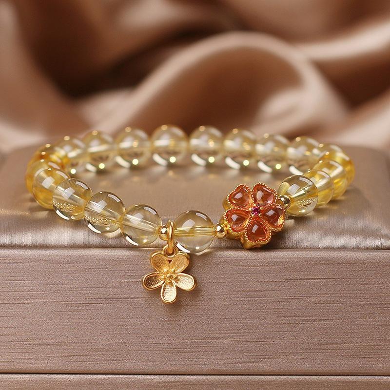 Bracelet Citrine et Fleur de Tiaré : Bien-être et Sérénité - Biloria