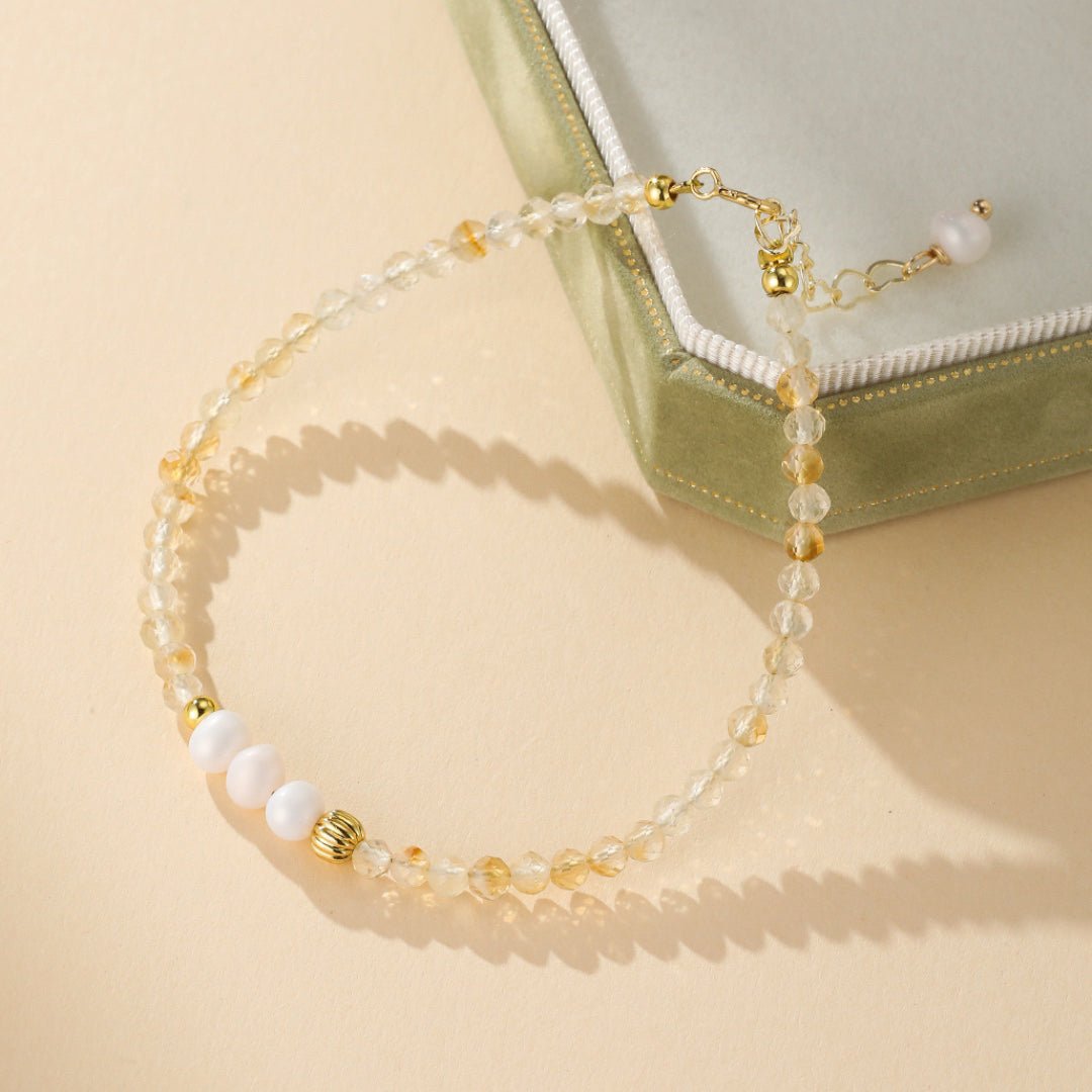 Bracelet Citrine et Perle Ajustable pour Quotidien - Biloria