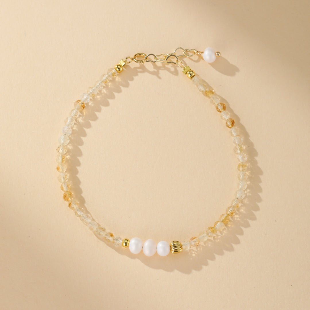 Bracelet Citrine et Perle Ajustable pour Quotidien - Biloria