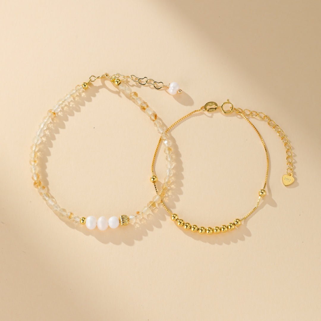 Bracelet Citrine et Perle Ajustable pour Quotidien - Biloria