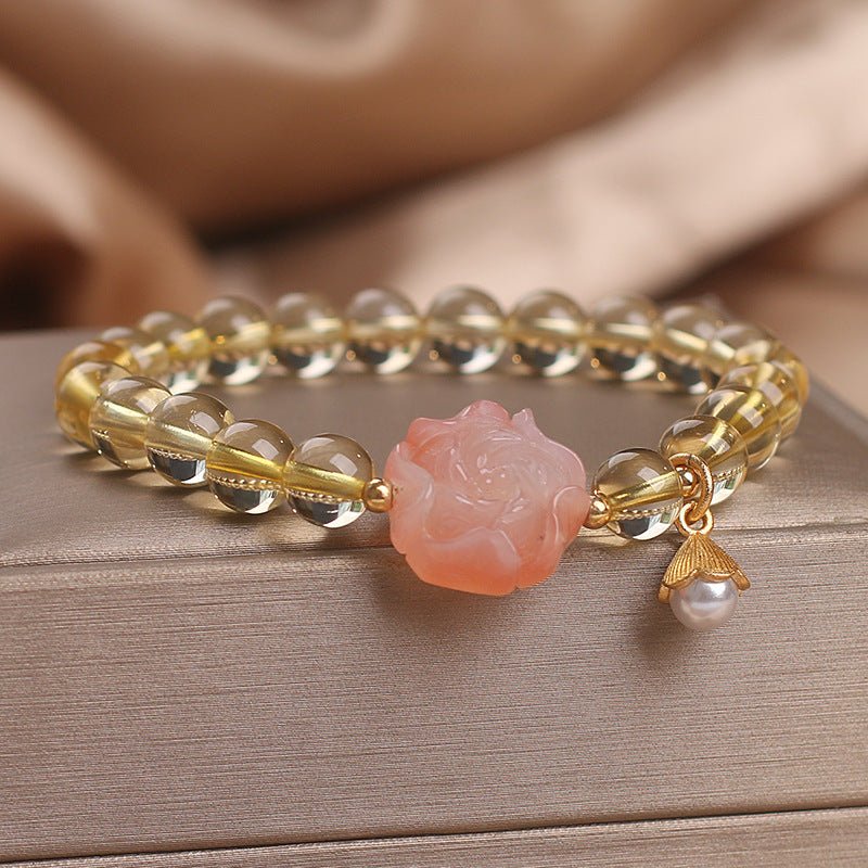 Bracelet Citrine et Pivoine Agate Rose pour Attirer l'Abondance - Biloria