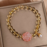 Bracelet Citrine et Pivoine Agate Rose pour Attirer l'Abondance - Biloria