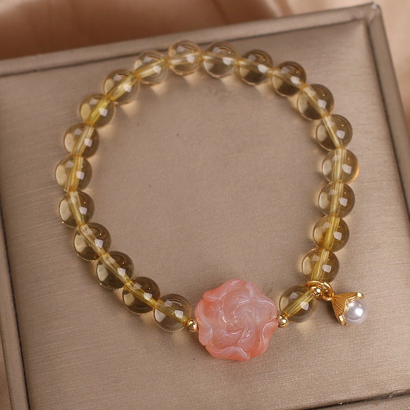 Bracelet Citrine et Pivoine Agate Rose pour Attirer l'Abondance - Biloria