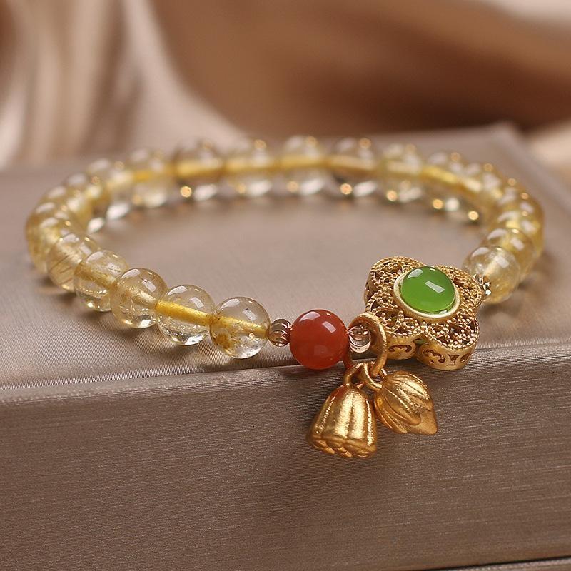 Bracelet Citrine Lotus : Prospérité et Chance avec Trèfle Agate - Biloria