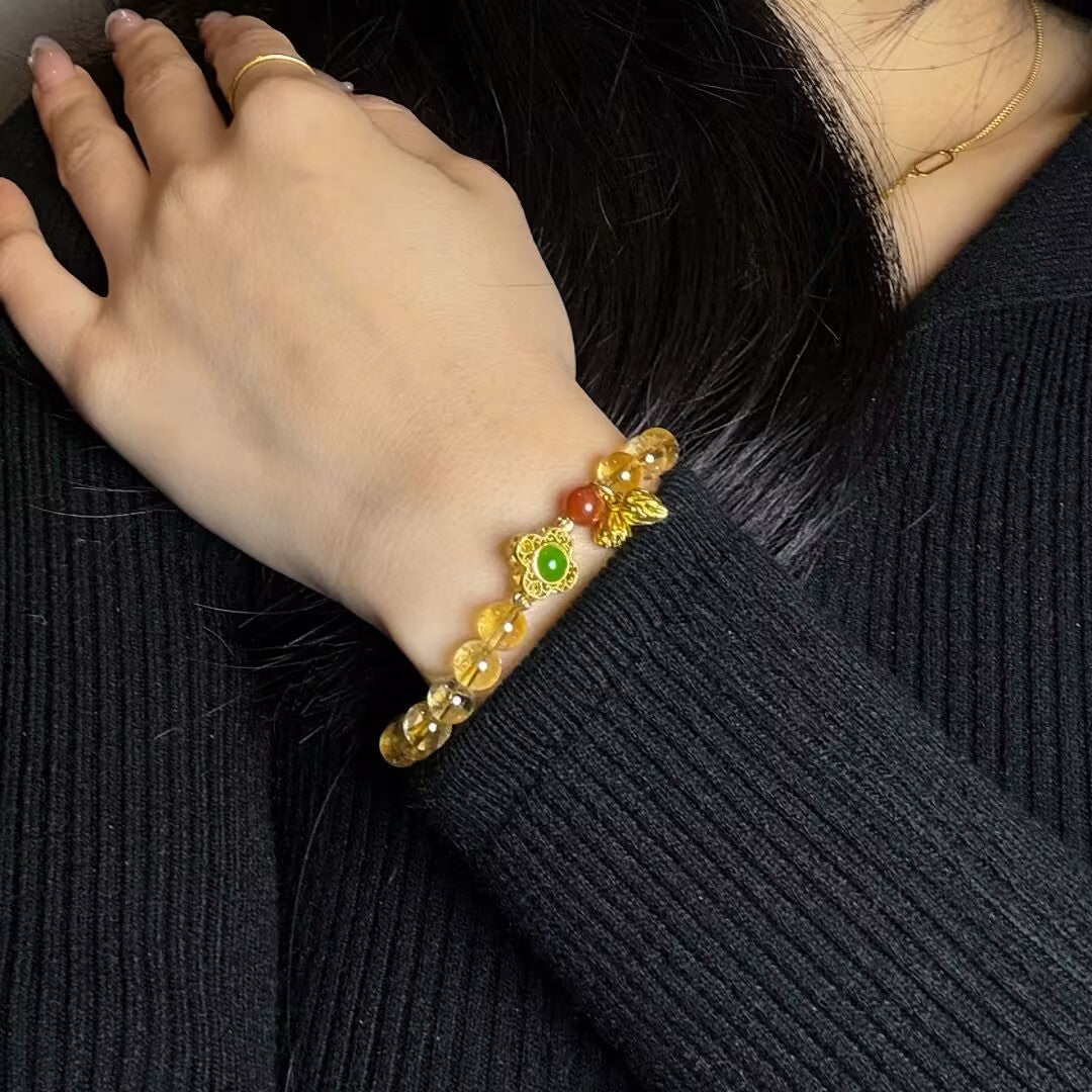 Bracelet Citrine Lotus : Prospérité et Chance avec Trèfle Agate - Biloria