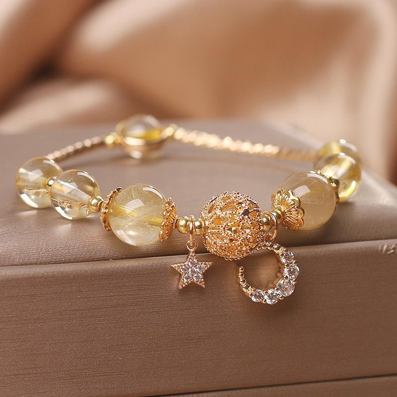 Bracelet Citrine Lune et Étoile - Accessoire Tendance Bureau - Biloria