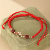 Bracelet Cordon Rouge Serpent Carpe Koï Argent Plaqué Or - Biloria