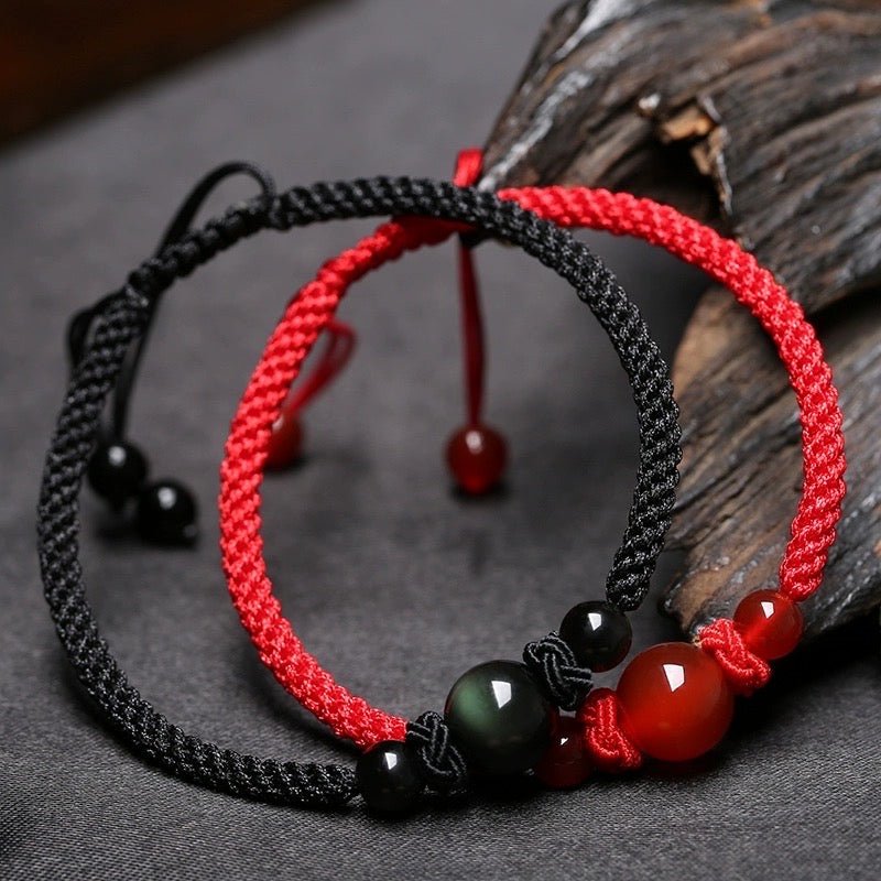 Bracelet couple Agate et Obsidienne – Union et protection - Biloria