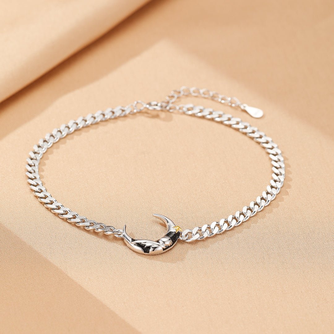 Bracelet Couple Argent 925 Lune et Rose – Symbolisme du Petit Prince - Biloria