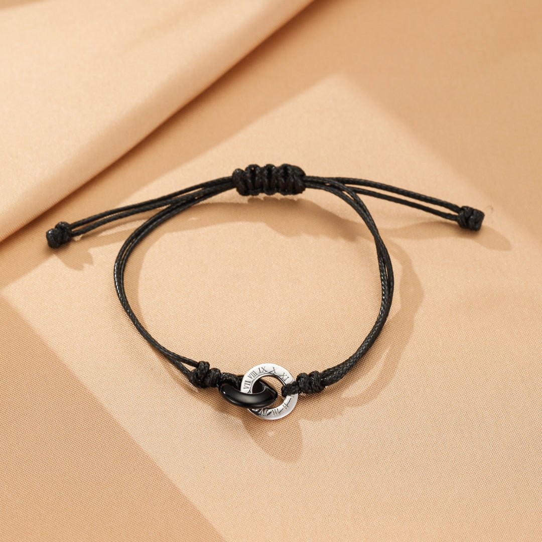 Bracelet Couple Obsidienne Calcédoine Temps Liés Argent - Biloria