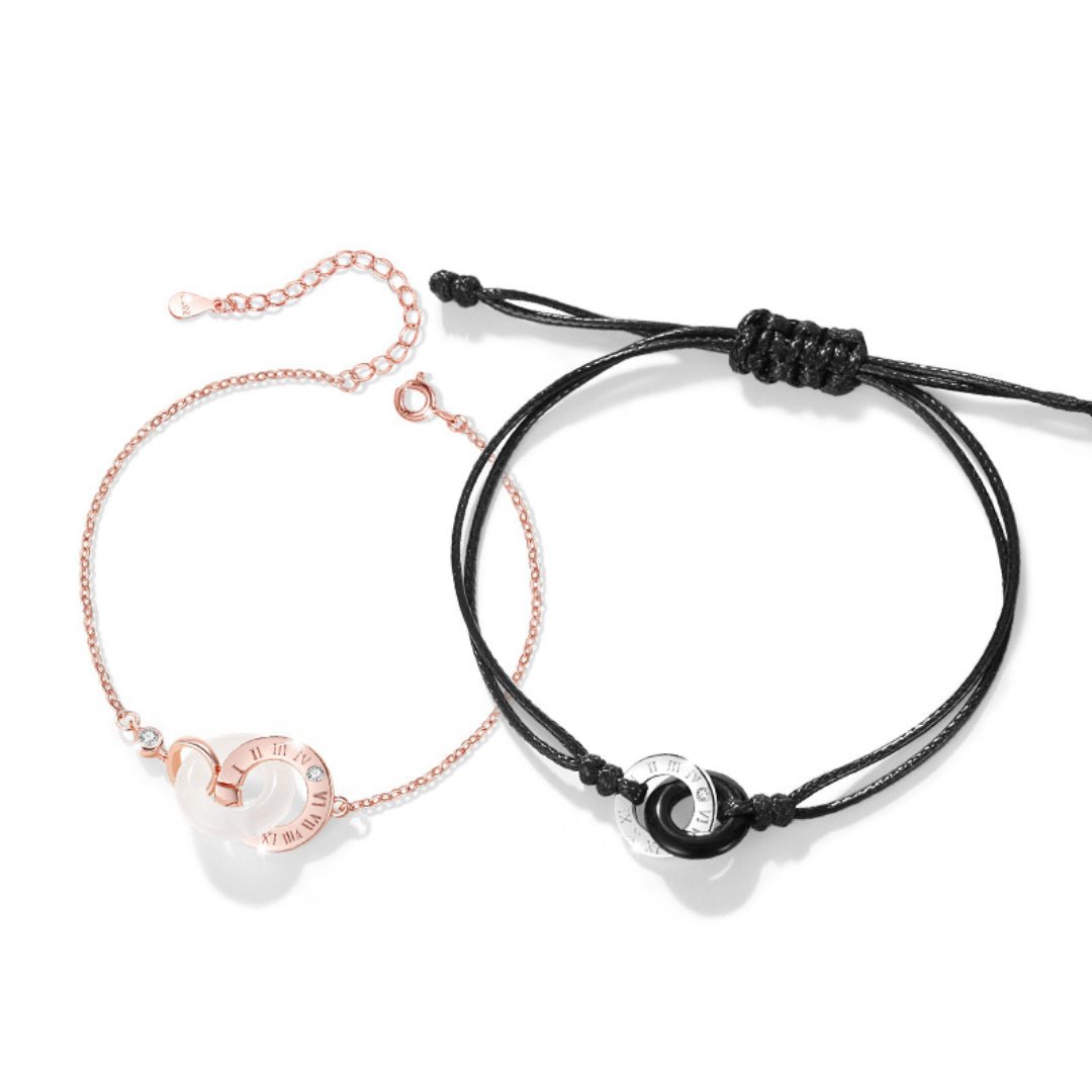 Bracelet Couple Obsidienne Calcédoine Temps Liés Argent - Biloria