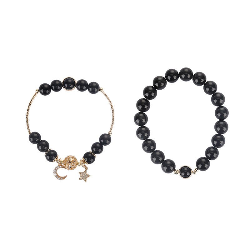 Bracelet Couple Obsidienne Lune et Étoile – Protection et Union - Biloria