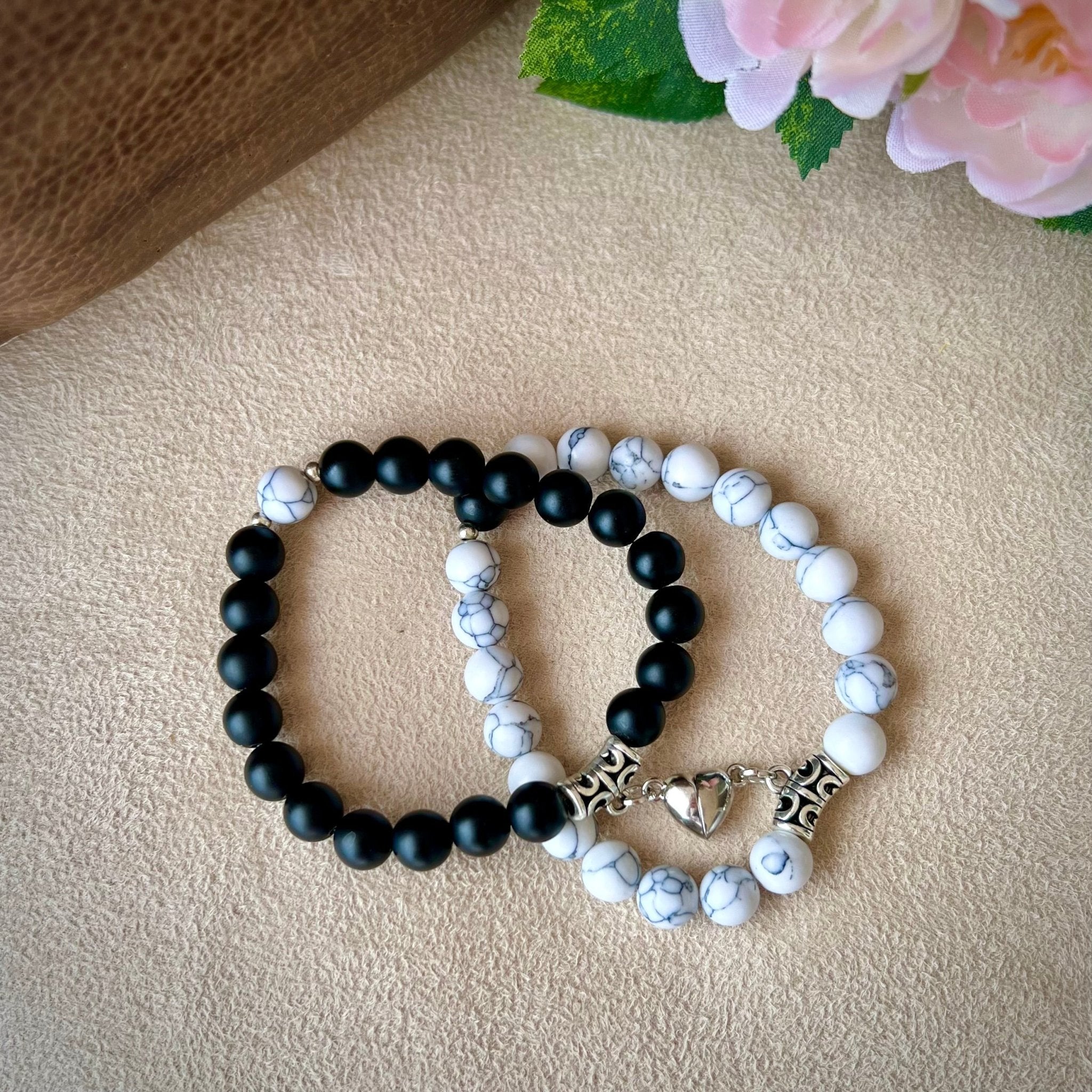 Bracelet Couple Pierre de Lave et Howlite – Union Solide - Biloria