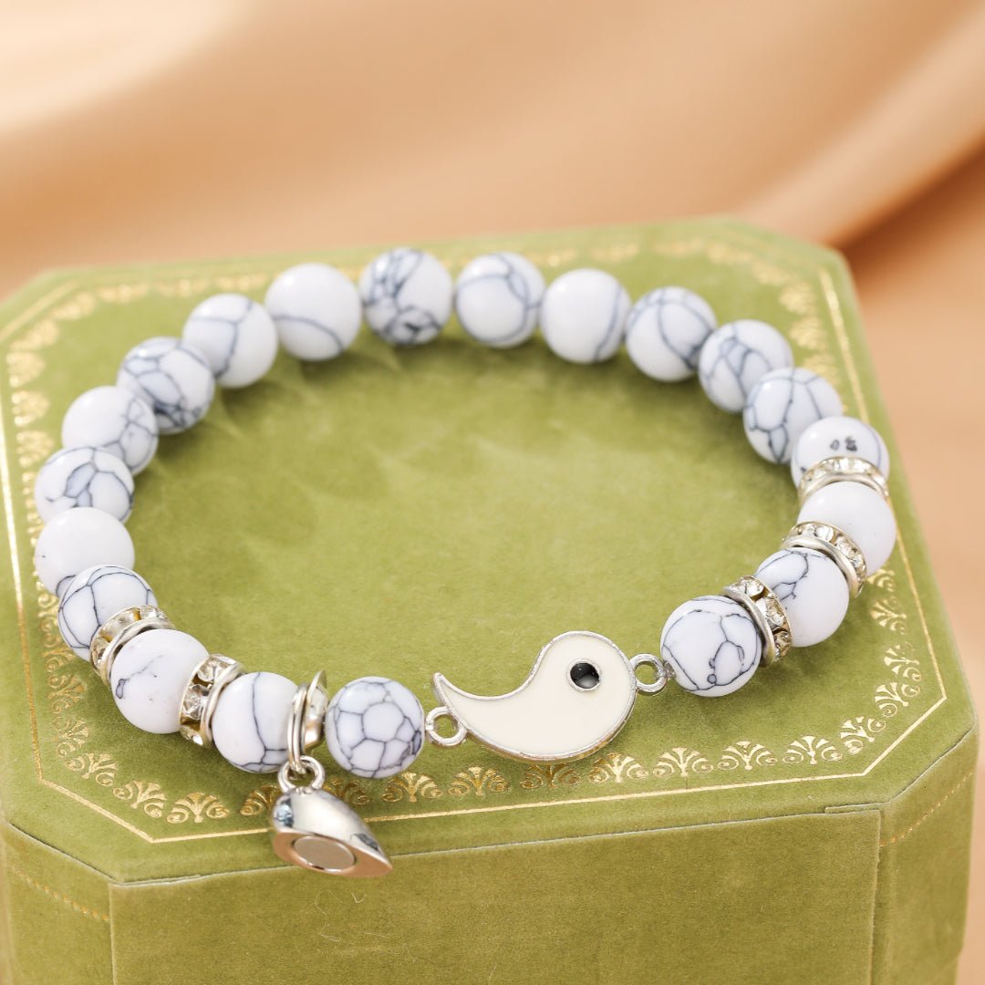 Bracelet Couple Pierre de Lave et Howlite Yin Yang - Biloria