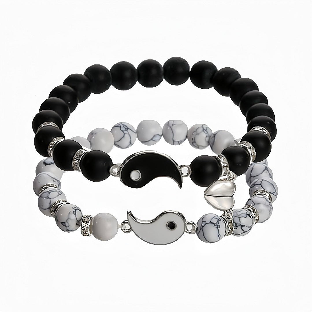 Bracelet Couple Pierre de Lave et Howlite Yin Yang - Biloria