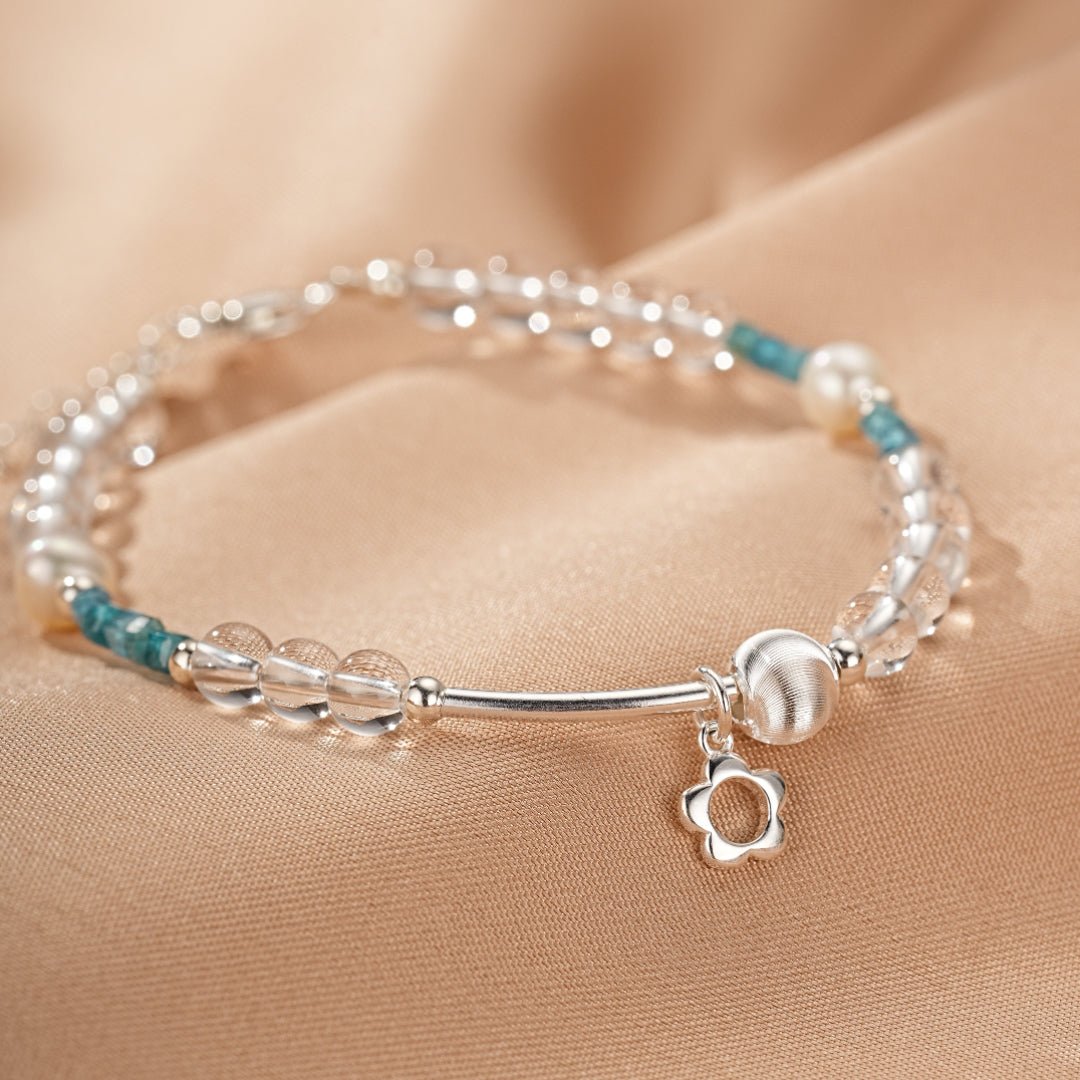 Bracelet Cristal de Roche Apatite Ondes Joyeuses Argent Fait Main - Biloria