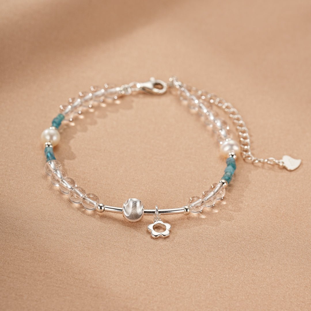 Bracelet Cristal de Roche Apatite Ondes Joyeuses Argent Fait Main - Biloria