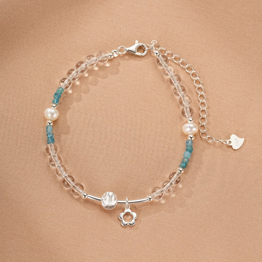 Bracelet Cristal de Roche Apatite Ondes Joyeuses Argent Fait Main - Biloria