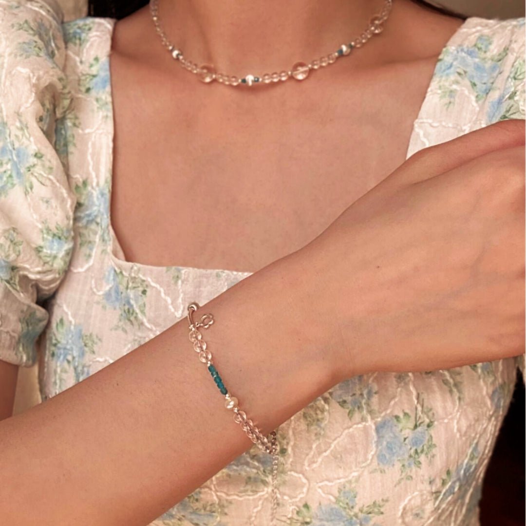 Bracelet Cristal de Roche Apatite Ondes Joyeuses Argent Fait Main - Biloria