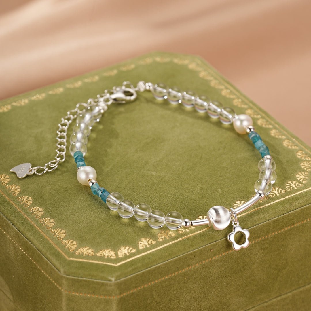 Bracelet Cristal de Roche Apatite Ondes Joyeuses Argent Fait Main - Biloria