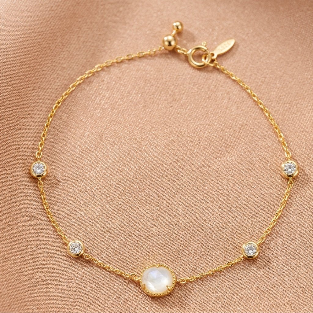 Bracelet Cristal de Roche Aura Cristalline Argent Plaqué Or 14K - Biloria