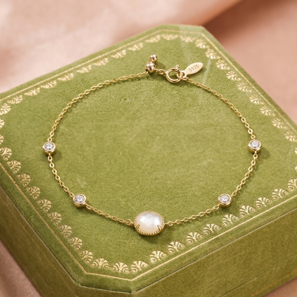 Bracelet Cristal de Roche Aura Cristalline Argent Plaqué Or 14K - Biloria