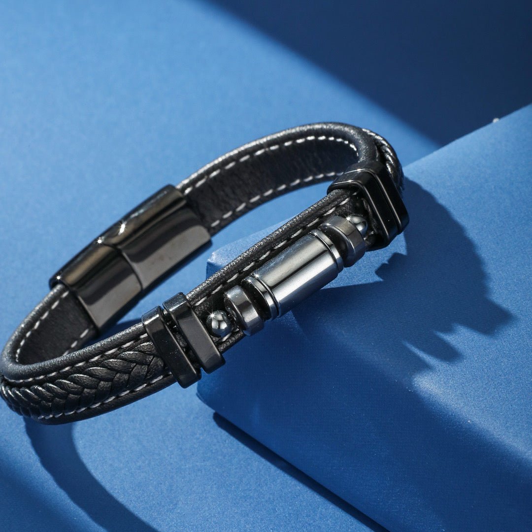 Bracelet Cuir Hématite Homme – Énergie Protectrice - Biloria