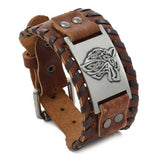 Bracelet Cuir Homme Loup Viking Acier Inoxydable - Biloria