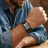 Bracelet Cuir Homme Loup Viking Acier Inoxydable - Biloria