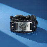 Bracelet Cuir Homme Loup Viking Acier Inoxydable - Biloria