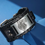 Bracelet Cuir Homme Loup Viking Acier Inoxydable - Biloria