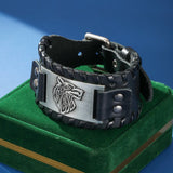 Bracelet Cuir Homme Loup Viking Acier Inoxydable - Biloria