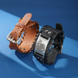 Bracelet Cuir Homme Loup Viking Acier Inoxydable - Biloria