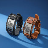Bracelet Cuir Homme Loup Viking Acier Inoxydable - Biloria