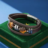 Bracelet Cuir Homme Œil de Tigre Étoile Protection - Biloria