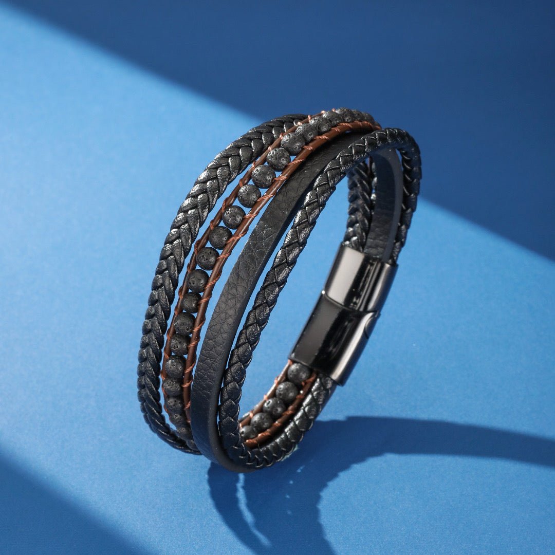 Bracelet Cuir Pierre de Lave Homme – Ancrage et Force - Biloria