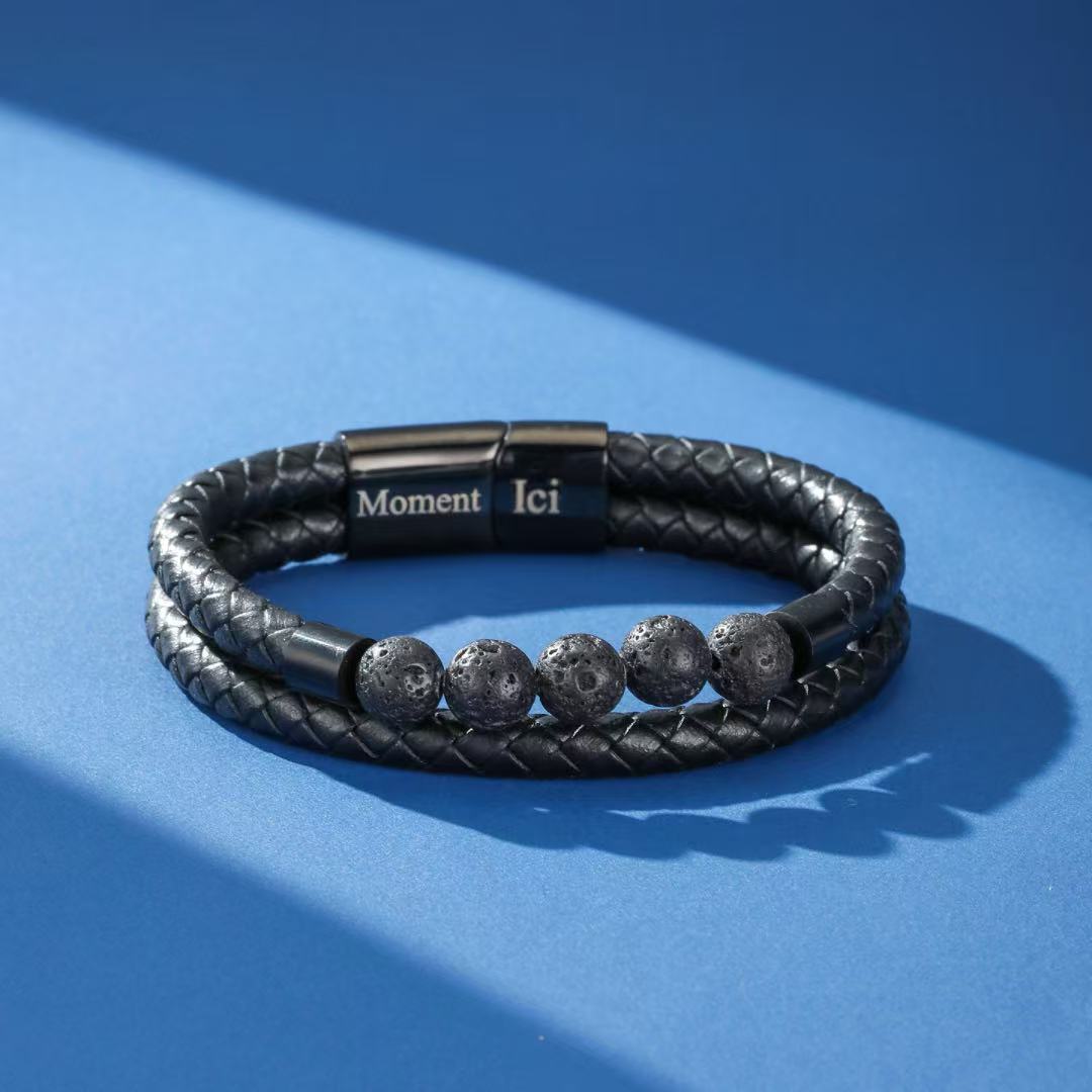 Bracelet Cuir Pierre de Lave Homme – Force et Équilibre - Biloria