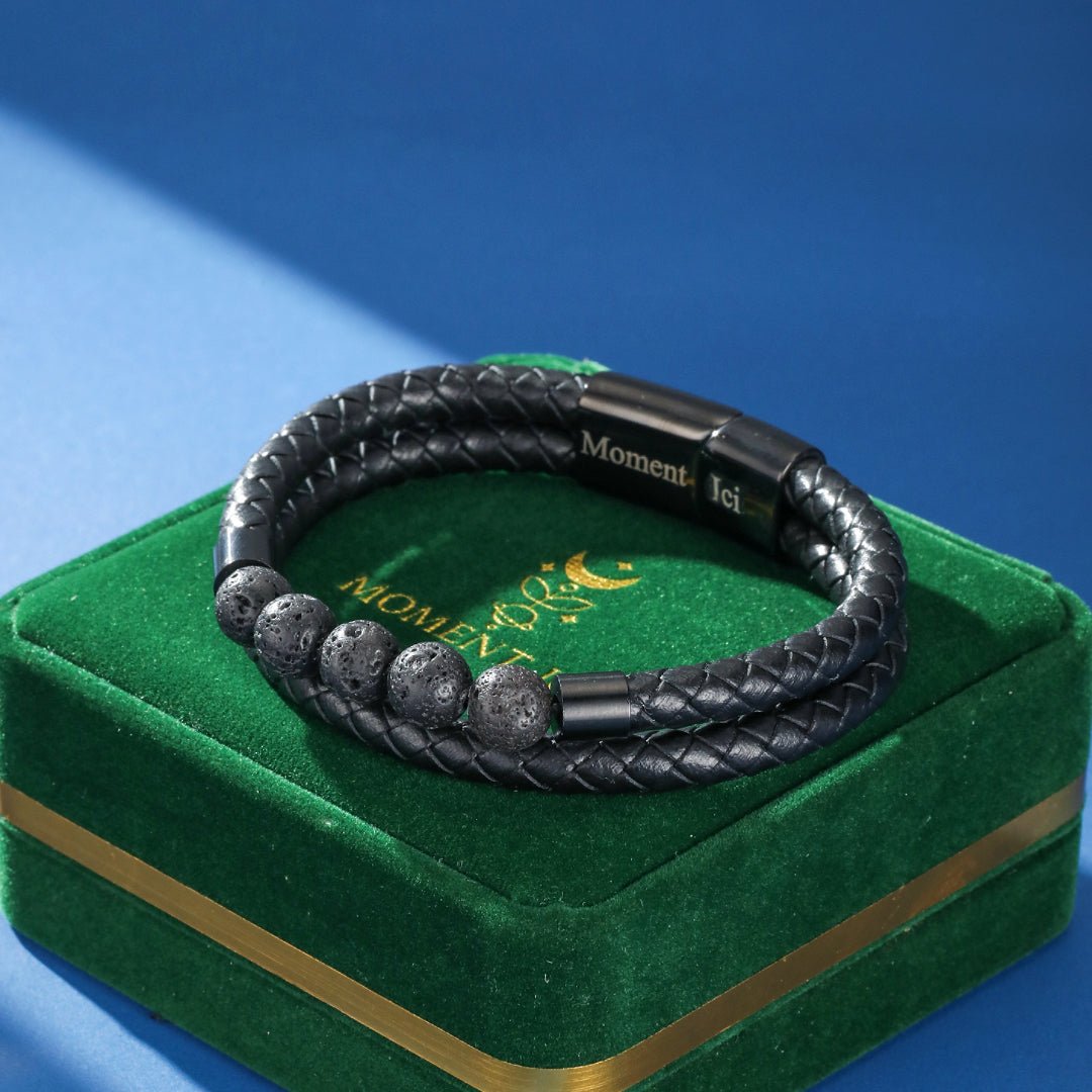 Bracelet Cuir Pierre de Lave Homme – Force et Équilibre - Biloria