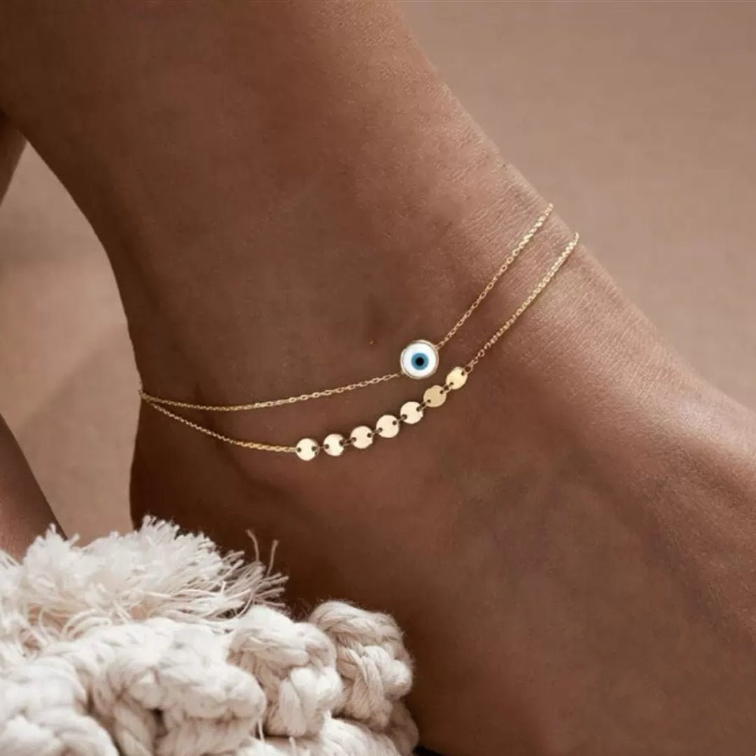 Bracelet de Cheville Argent 925 Mauvais Œil – Protection et Élégance - Biloria
